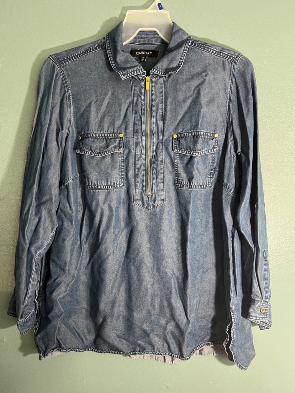 **3 for $12** Ellen Tracy Washed Blue Denim Pullover with Snap Buttons